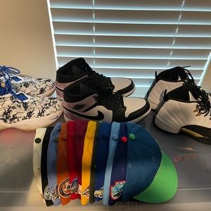 Jordan 12s 11.5 ($250), Jordan 1s 11.5 ($200), Lebrons 11.5 ($125)hats $60 each